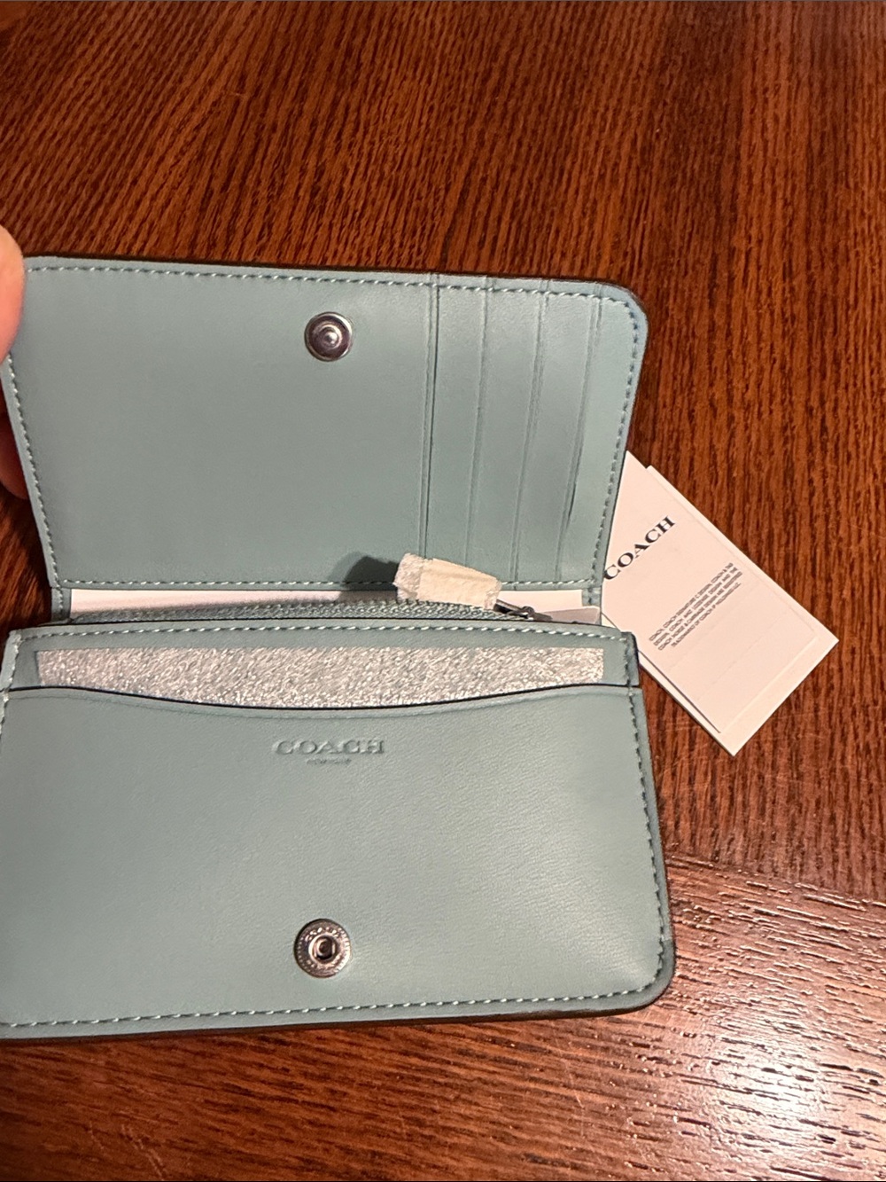 Coach Powder Blue Leather Card Wallet with Silver C Logo - Picture 2 of 6